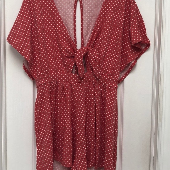 RED & WHITE TIE FRONT DOTTED ROMPER - Picture 6 of 8